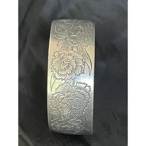 Vintage Kirk Stieff Pewter Carnation Cuff Bracelet Flower of The Month January
